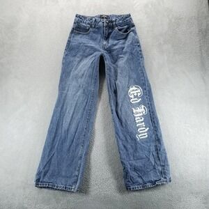 Ed Hardy Jeans Womens 26 Blue Wide Leg Buckle Back Swallow Born Free Y2K